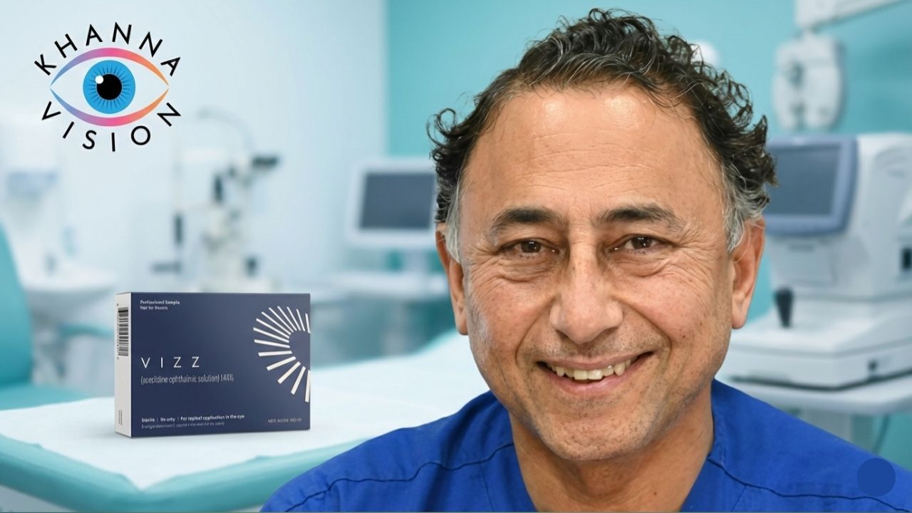 Patient using Vizz presbyopia eye drops at Khanna Vision Institute